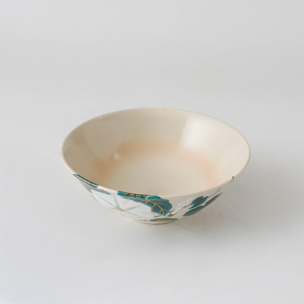 九谷焼 色絵夕顔 平茶碗 見込み